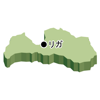 ラトビア共和国無料フリーイラスト｜首都名・立体(緑)